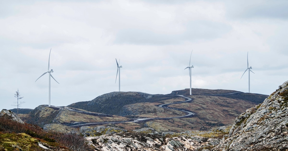 Vindmøller og en vei på fjellet